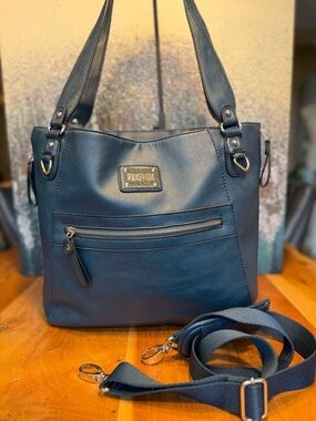 Kenneth Cole Reaction Minimalist 2010s Faux Leather Bag in Blueberry Colorway